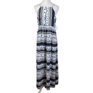 CeCe Black and Blue Striped Maxi Dress